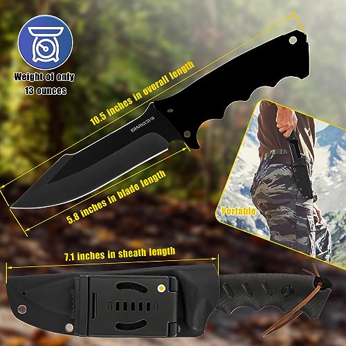 Brarvagur Fixed Blade Knife Full Tang with Kydex Sheath - Heavy Duty Outdoor Tactical Hunting Bushcraft Knives for Camping Adjustable Belt Clip (Heavygrip 4F)
