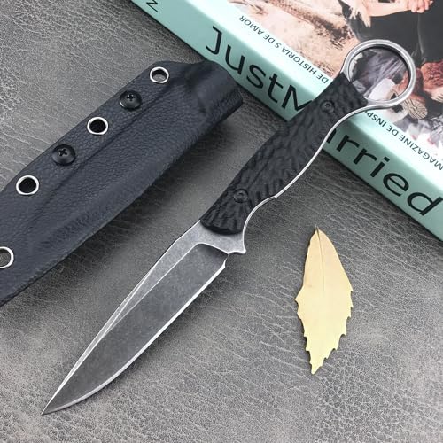 EDC Fixed Blade Knife with Kydex Sheath, Full Tang Survival Knife,8Cr13Mov Blade Black G10 Handle with Finger Loop,Tactical Knife Gifts for Men (black1)