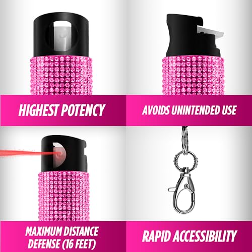 Guard Dog Security Bling it On Pepper Spray, Keychain with Safety Twist Top, Mini and Easy Carry, Lightweight and Fashionable, Maximum Police Strength OC Spray, 16 Feet Range