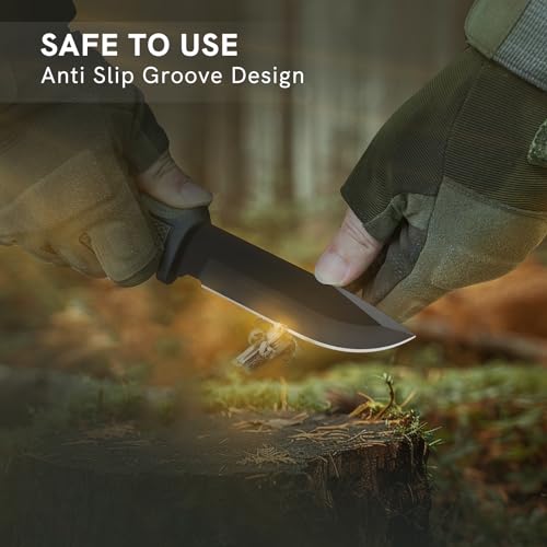 Dispatch Fixed Blade Knife with Sheath, Tactical Hunting Knives with Non-Slip Handle, for Outdoor, Bushcraft, Camping Knives Gifts for Men