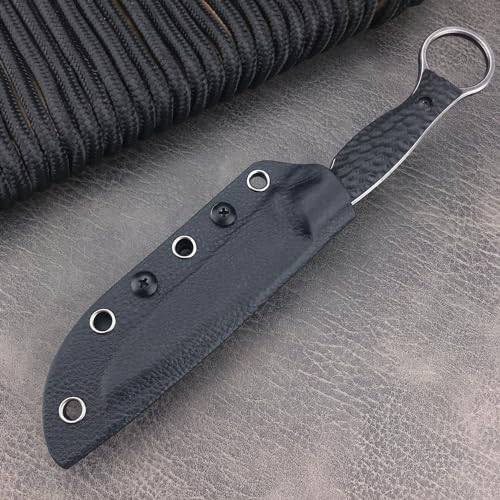 EDC Fixed Blade Knife with Kydex Sheath, Full Tang Survival Knife,8Cr13Mov Blade Black G10 Handle with Finger Loop,Tactical Knife Gifts for Men (black1)