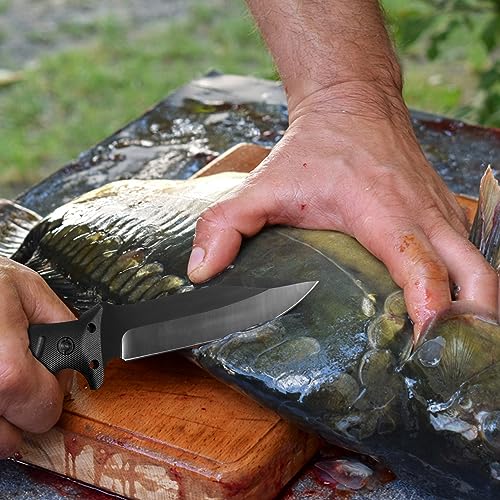 Brarvagur Fixed Blade Knife Full Tang with Kydex Sheath - Heavy Duty Outdoor Tactical Hunting Bushcraft Knives for Camping Adjustable Belt Clip (Heavygrip 4F)