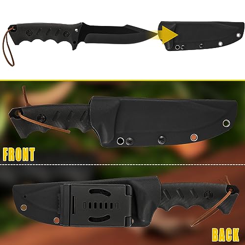 Brarvagur Fixed Blade Knife Full Tang with Kydex Sheath - Heavy Duty Outdoor Tactical Hunting Bushcraft Knives for Camping Adjustable Belt Clip (Heavygrip 4F)