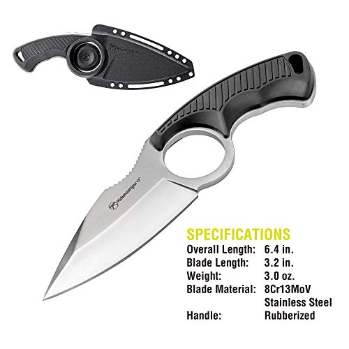 Kilimanjaro 910106 Men's Stretta Tactical Neck Knife - with 6.4-inch overall length, 8Cr13MoV Stainless Steel 3.2-inch Blade, Formed Sheath and carry chained included