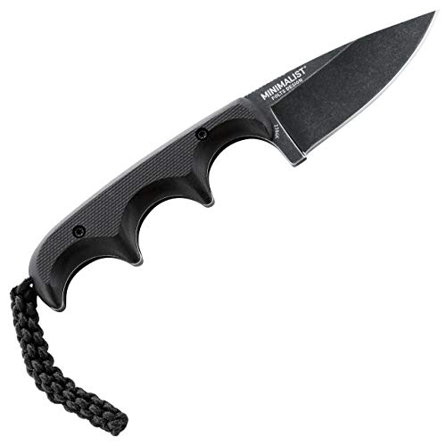 CRKT Compact Fixed Blade Knife: Minimalist Black Drop Point Neck Knife, Folts Utility Knife with Stonewashed Blade, G10 Handle and Nylon Sheath 2384K