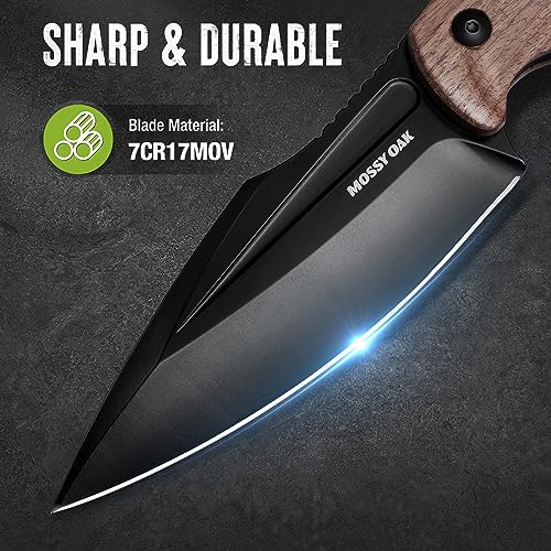 Mossy Oak Full-tang Fixed Blade Knife with Sheath, Stainless Steel Blade, Outdoor Knives for Survival, Camping, Hiking (Wood Handle)