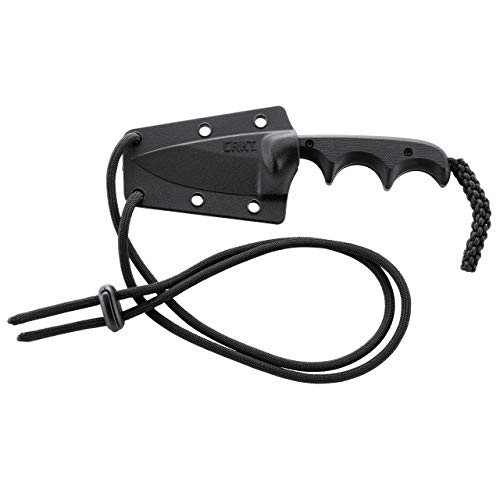 CRKT Compact Fixed Blade Knife: Minimalist Black Drop Point Neck Knife, Folts Utility Knife with Stonewashed Blade, G10 Handle and Nylon Sheath 2384K