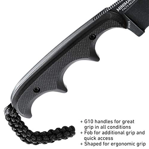 CRKT Compact Fixed Blade Knife: Minimalist Black Drop Point Neck Knife, Folts Utility Knife with Stonewashed Blade, G10 Handle and Nylon Sheath 2384K