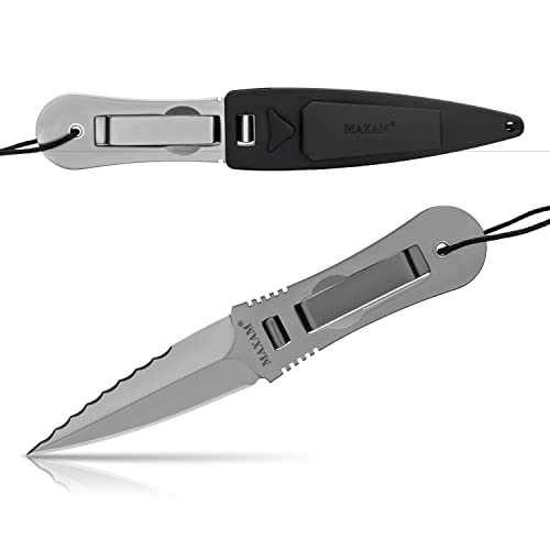 Maxam Tactical Knives - Concealable Fixed Blade Knife with Sheath - Full Tang Blade with Serrated & Smooth Edges - 7.5-Inch