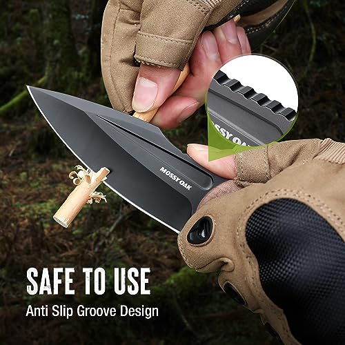 Mossy Oak Full-tang Fixed Blade Knife with Sheath, Stainless Steel Blade, Outdoor Knives for Survival, Camping, Hiking (Wood Handle)
