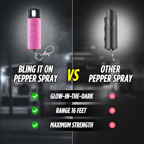 Guard Dog Security Bling it On Pepper Spray, Keychain with Safety Twist Top, Mini and Easy Carry, Lightweight and Fashionable, Maximum Police Strength OC Spray, 16 Feet Range