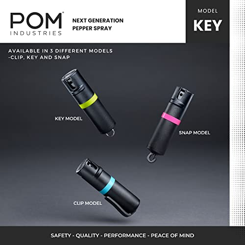 POM Pepper Spray Black Flip Top Keychain - Maximum Strength OC Spray Self Defense - Tactical Compact & Safe Design - Quick Key Release - 25 Bursts & 10 ft Range - Accurate Stream Pattern