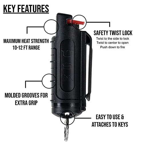 Police Magnum Keychain Pepper Spray Bulk Self Defense Set- Maximum Strength- Belt Clip Safety Key Chains for Women & Men- Made in The USA- 7 Pack Black INJ