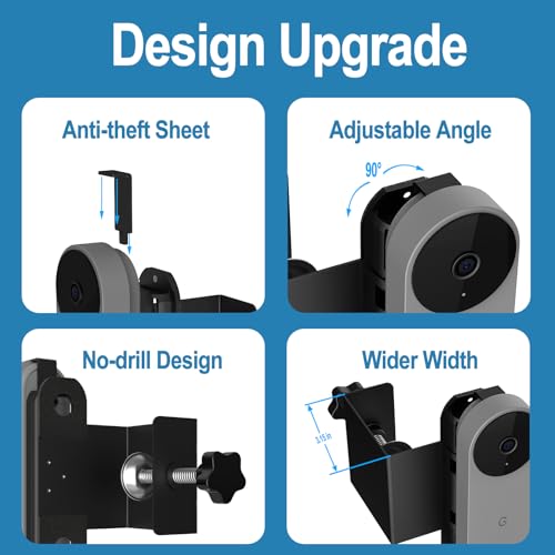 Anti-Theft Adjustable Mount for Google Nest Doorbell (Battery), No Drill Mount for Google Doorbell Camera, Adjustable (45° Left and Right) Angle, Doorbell Mount for Apartment Home Renters