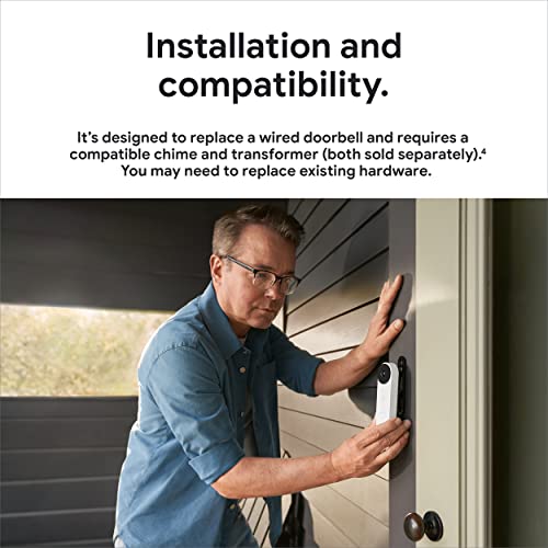 Google Nest Doorbell (Wired, 2nd Gen) - Wired Video Doorbell Camera - Doorbell Security Camera - Snow