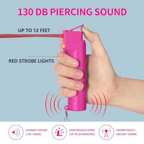3-in-1 Pepper Spray Self Defence Personal Alarm Set for Women, Max Strength Pepper Gel & 130 dB Safety Alarms & Strobe Lights, Quick Release, 3X Protection, Canister Replaceable, Gifts for Girls