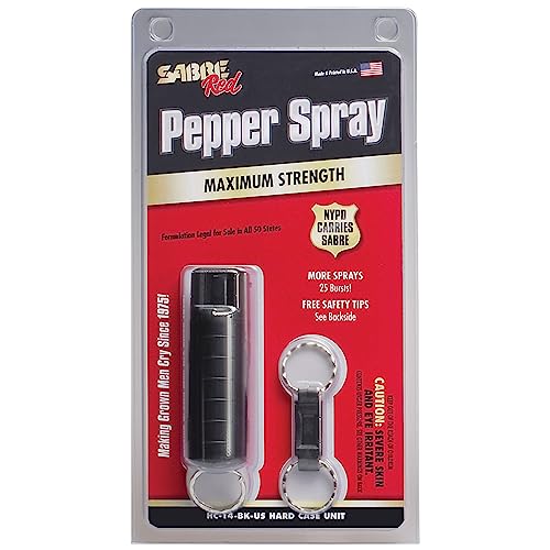 SABRE Pepper Spray, Quick Release Keychain for Easy Carry and Fast Access, Finger Grip for More Accurate and Faster Aim, Maximum Police Strength OC Spray, 0.54 oz, Secure and Easy to Use Safety