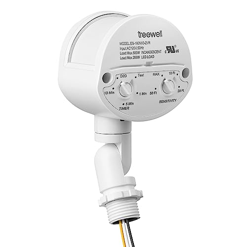 TREEWELL Motion Sensor, 180-Degree Replacement Motion Detector, Adjustable Time & Detection Sensitiity Up to 60 Feet Range, 3 Working Modes Pir Motion Sensor for Security Floodlight, White, UL Listed