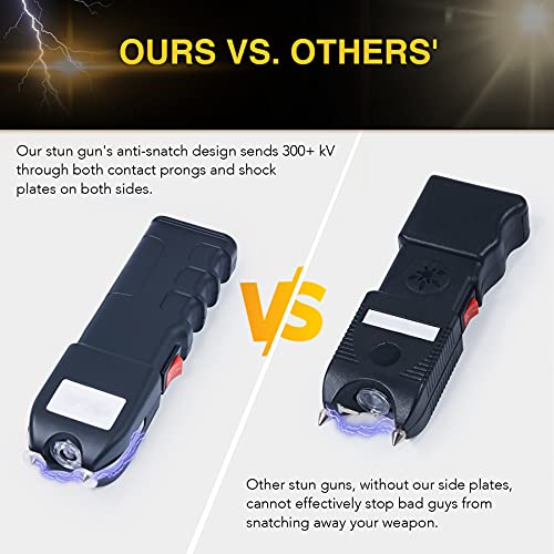DARTMOOR 300,000V Stun Gun Ultrapowerful Rechargeable Phone Size for Men Women with Side Shock Plates for Car & Self Defense Tactical Flashlight Custom Holster and Lanyard, 2 Packs