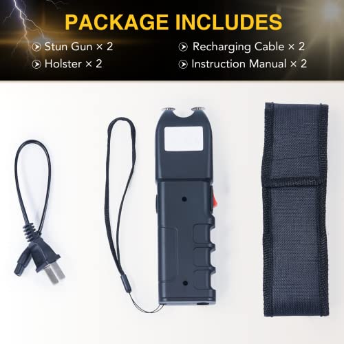 DARTMOOR 300,000V Stun Gun Ultrapowerful Rechargeable Phone Size for Men Women with Side Shock Plates for Car & Self Defense Tactical Flashlight Custom Holster and Lanyard, 2 Packs