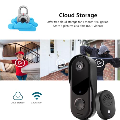 Doorbell Camera Wireless WiFi Video Doorbell with Chime, Two-Way Audio, HD Security Camera,Real-Time Video for iOS & Android Phone,720P (T3)