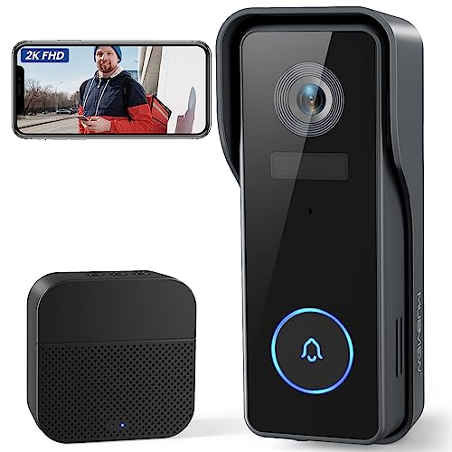 MUBVIEW Wireless Doorbell Camera with Chime 2K HD, WiFi Video Doorbell Camera with Voice Changer, Motion Detector, Anti-Theft Device, Night Vision, 2-Way Audio, SD/Cloud Storage, No Subscription