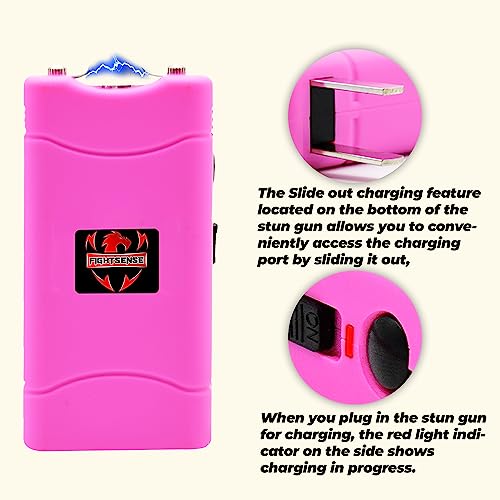 FIGHTSENSE Super Heavy Duty 35 Billion Mini Stun Gun for Self Defense with Bright Led Flashlight, Rechargeable Battery, Nylon Holsters with Belt Loop for Easy Cary (Pink)