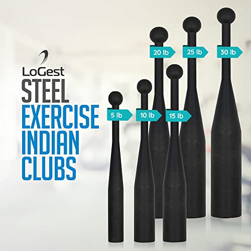 Logest Steel Mace Exercise Club - Heavy Duty Steel Indian Clubs Perfect for Strength Training and Rehabilitation Improves Grip and Full Body Workouts Available in 5 10 15 Pounds Heavy Steel Club