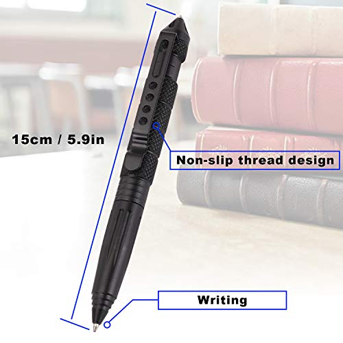 Fpxnb 2 Pack Military Tactical Pen Set with 6 Black Ballpoint Refills for Writing, Made of Tungsten Steel & Aluminum (Black, Pack of 2)
