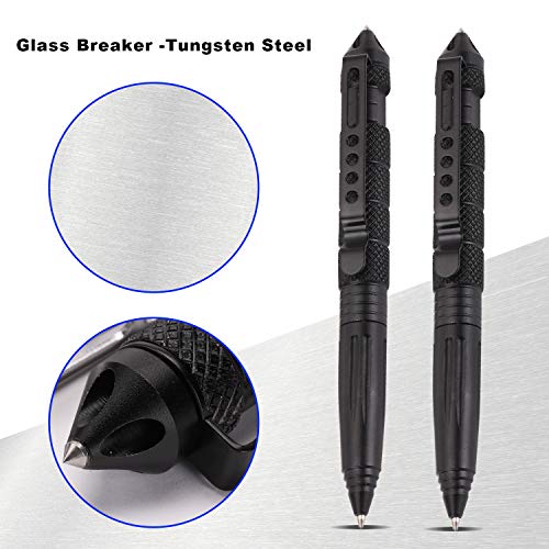 Fpxnb 2 Pack Military Tactical Pen Set with 6 Black Ballpoint Refills for Writing, Made of Tungsten Steel & Aluminum (Black, Pack of 2)