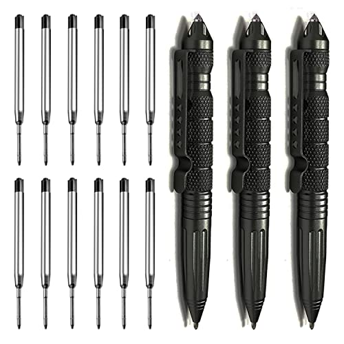 Origin-Joy 3 Pack Tungsten Steel Military Tactical Pen Set, Multifunctional EDC Self Defense Pen With 12 Ballpoint Refills