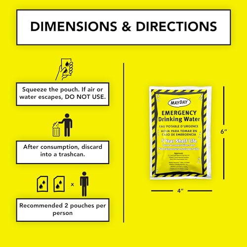 Emergency Water Pouches, 50 Pack for Preparedness