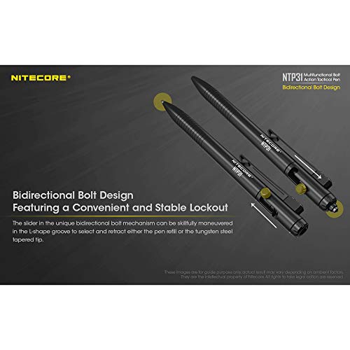 Nitecore NTP31 Bolt Action Tactical Pen with Tungsten Steel Glass Breaker with NitecoreSt Sticker
