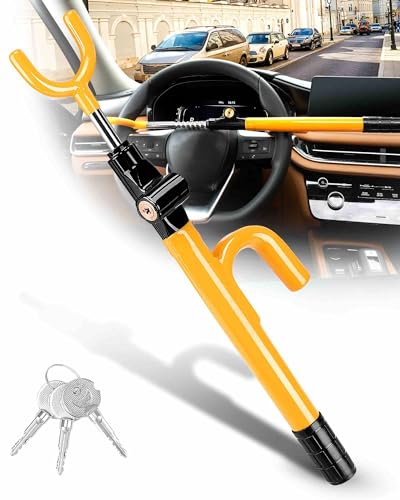 Tevlaphee Steering Wheel Lock Anti-Theft Device Security Car Lock Anti Theft Car Device Visible Car Steering Wheel Lock Antitheft Locking Devices Adjustable Car Wheel Lock for Cars with 3 Keys