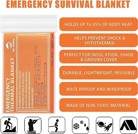 Emergency Mylar Thermal Blankets Survival Kit (4-Pack)
