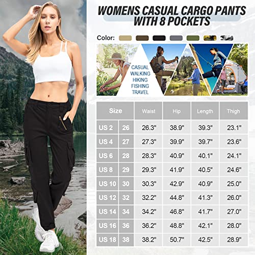 Women's Tactical Cargo Pants with Pockets - Black