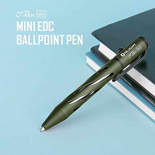 OLIGHT O'Pen Mini Ballpoint Pen, Replaceable EDC Black Ink Pens By Bolt Action for Office, Working, Writing, Construction Work, Special Gifts and etc (OD Green)