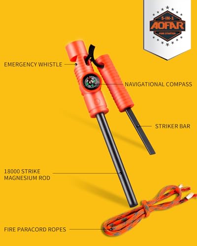AOFAR 5-in-1 Fire Starter Survival Tool Set