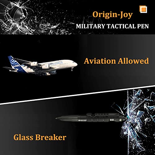 Origin-Joy 4 Pack Tungsten Steel Military Tactical Pen Set, Multifunctional EDC Self Defense Pen With 16 Ballpoint Refills (Black & Gray)