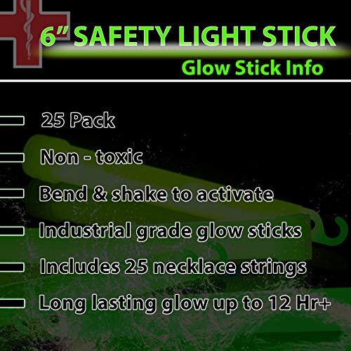 25 Bright Green Glow Sticks for Emergency Use