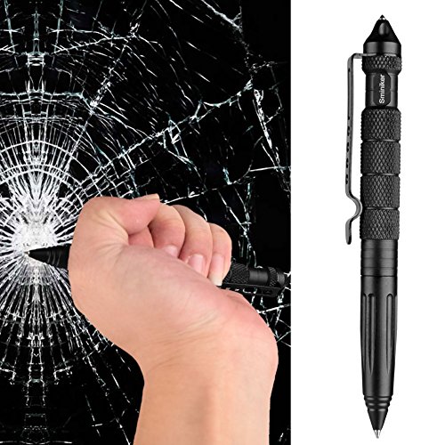Sminiker Professional Tactical Pen with 6 ink refills Aircraft Aluminum Pen With Glass Breaker Writing Multifunctional Tool (Black)
