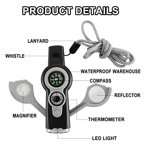 7-in-1 Survival Whistle with LED Compass