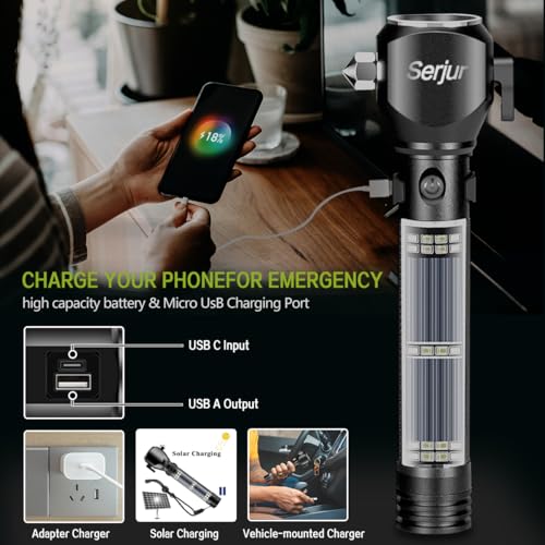 Solar-Powered Tactical Flashlight with Emergency Features