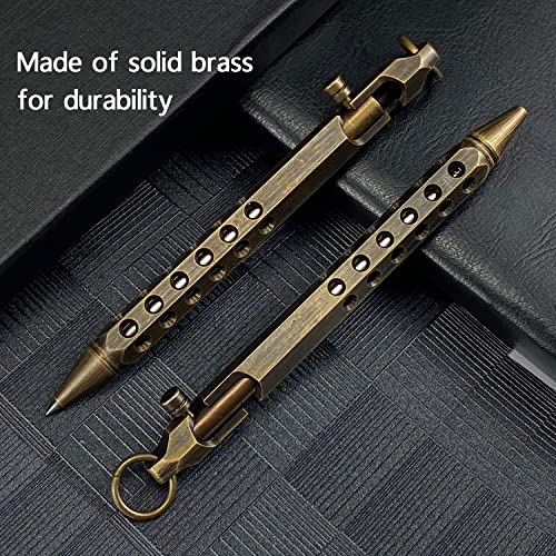 YUEZUDPO Bolt Action Pen, Solid Brass edc Pen Six-edge Pocket Metal Tactical Pen with Refills and Clip Signature Pen for Business, Christmas, Birthday (Black)