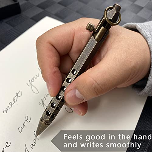 YUEZUDPO Bolt Action Pen, Solid Brass edc Pen Six-edge Pocket Metal Tactical Pen with Refills and Clip Signature Pen for Business, Christmas, Birthday (Black)