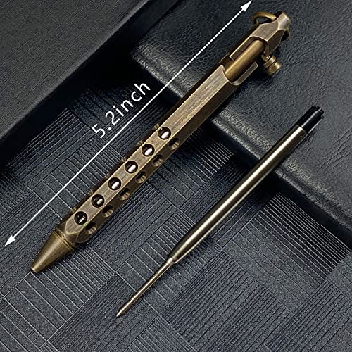 YUEZUDPO Bolt Action Pen, Solid Brass edc Pen Six-edge Pocket Metal Tactical Pen with Refills and Clip Signature Pen for Business, Christmas, Birthday (Black)