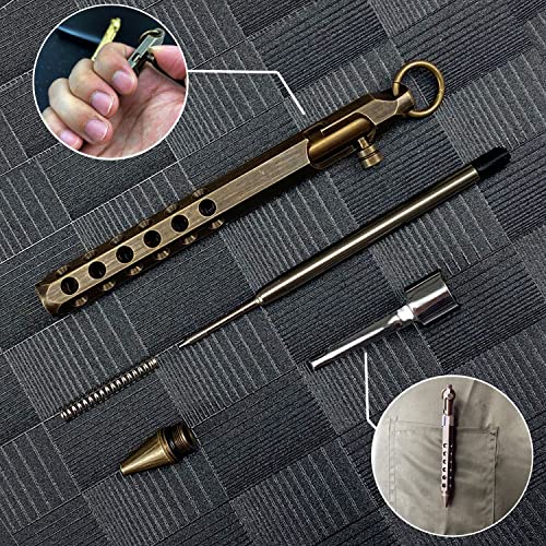 YUEZUDPO Bolt Action Pen, Solid Brass edc Pen Six-edge Pocket Metal Tactical Pen with Refills and Clip Signature Pen for Business, Christmas, Birthday (Black)
