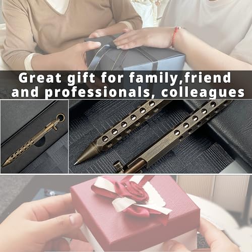 YUEZUDPO Bolt Action Pen, Solid Brass edc Pen Six-edge Pocket Metal Tactical Pen with Refills and Clip Signature Pen for Business, Christmas, Birthday (Black)