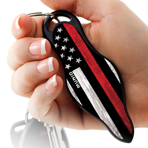 MUNIO Original Self Defense Keychain Kit - Self Protection Personal Safety Essentials, Portable Defense Kubotan, Legal for Airplane Carry - TSA Approved - Made in USA (Thin Red Line)