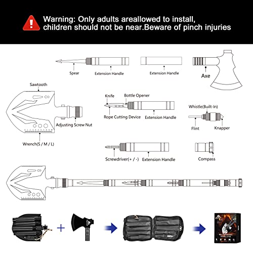 High Carbon Steel Tactical Survival Shovel with Axe